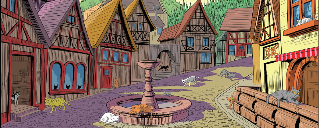 Illustration of the cats of Stuberville