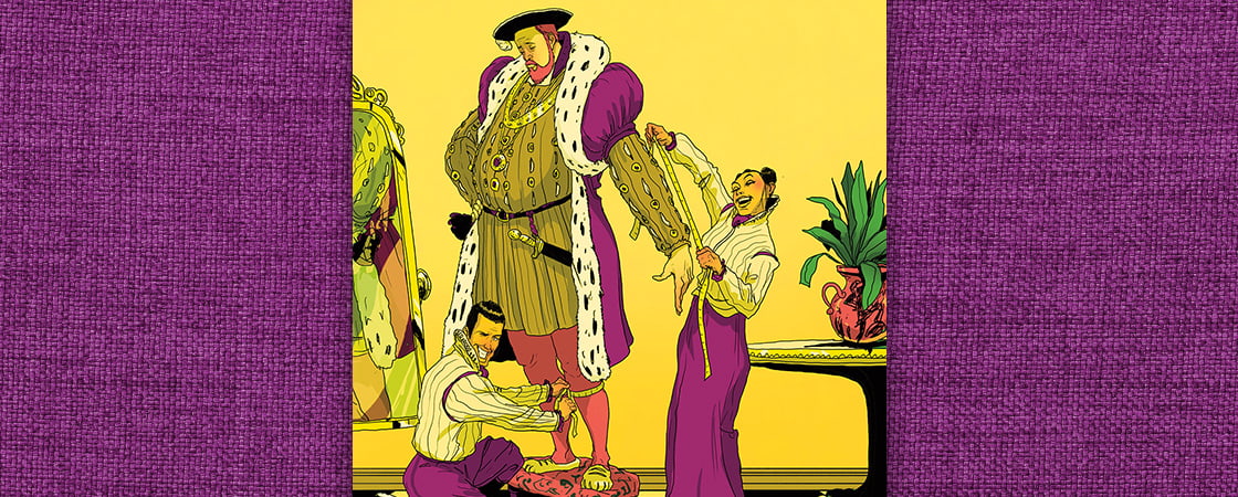 Illustration of seamstresses taking the emperor's measurements