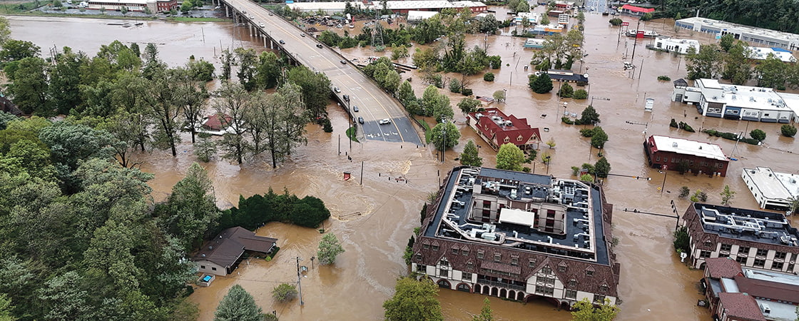 Bird's eye view of a flooded town