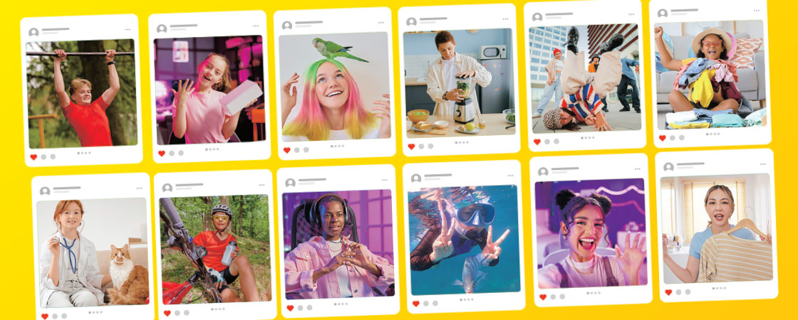 Collage of social media posts showing young people engaged in various hobbies and activities